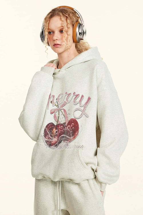 Premium Graphic Fleece Hoodie - Oat Gray