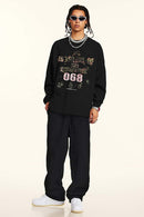 Distressed Vintage Long-Sleeve Graphic Tee - Black