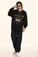 Distressed Vintage Long-Sleeve Graphic Tee - Black
