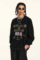 Distressed Vintage Long-Sleeve Graphic Tee - Black