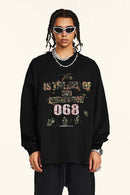 Distressed Vintage Long-Sleeve Graphic Tee - Black