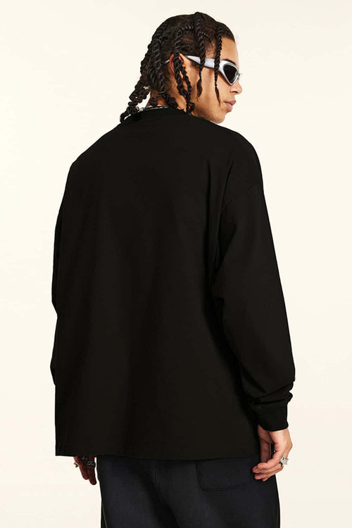 Distressed Vintage Long-Sleeve Graphic Tee - Black