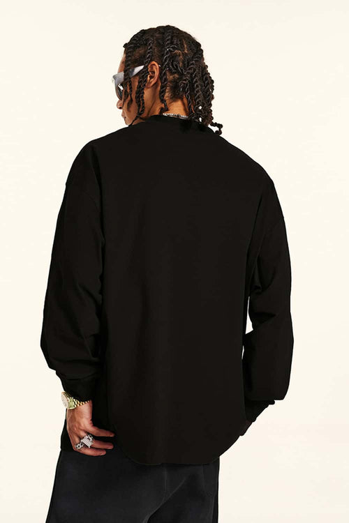 Distressed Vintage Long-Sleeve Graphic Tee - Black