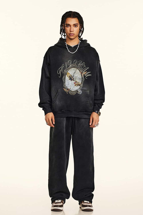 Vintage Washed Heavyweight Graphic Hoodie - Black