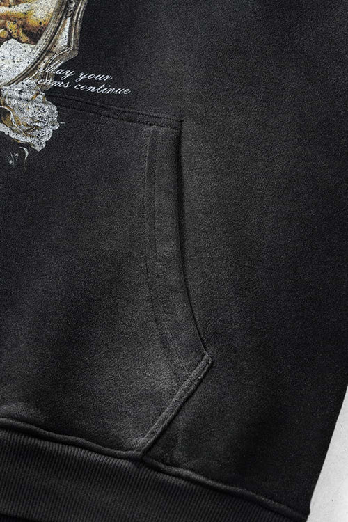 Vintage Washed Heavyweight Graphic Hoodie - Black