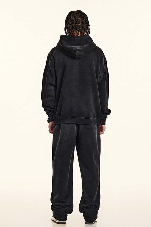 Vintage Washed Heavyweight Graphic Hoodie - Black