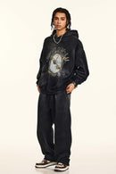 Vintage Washed Heavyweight Graphic Hoodie - Black