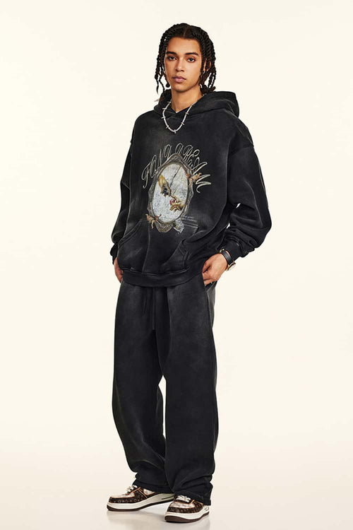 Vintage Washed Heavyweight Graphic Hoodie - Black