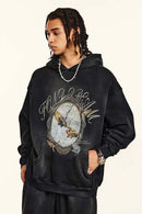 Vintage Washed Heavyweight Graphic Hoodie - Black
