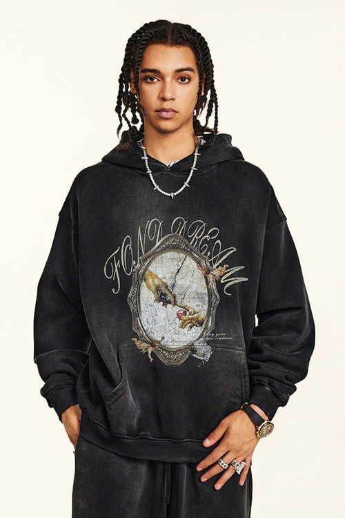 Vintage Washed Heavyweight Graphic Hoodie - Black