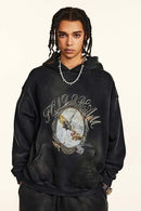 Vintage Washed Heavyweight Graphic Hoodie - Black