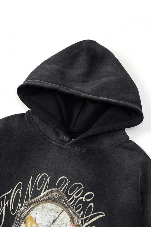 Vintage Washed Heavyweight Graphic Hoodie - Black
