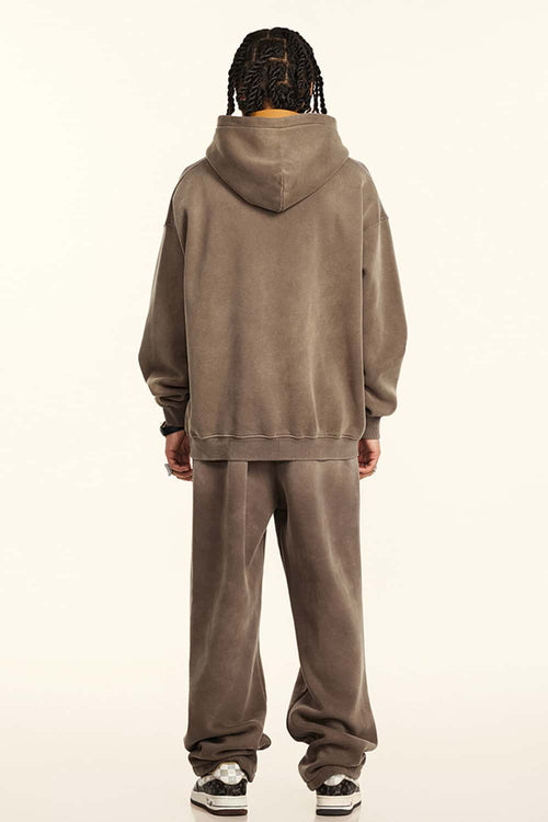 Vintage Washed Heavyweight Graphic Hoodie - Dark Brown