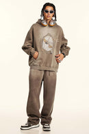 Vintage Washed Heavyweight Graphic Hoodie - Dark Brown