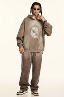 Vintage Washed Heavyweight Graphic Hoodie - Dark Brown