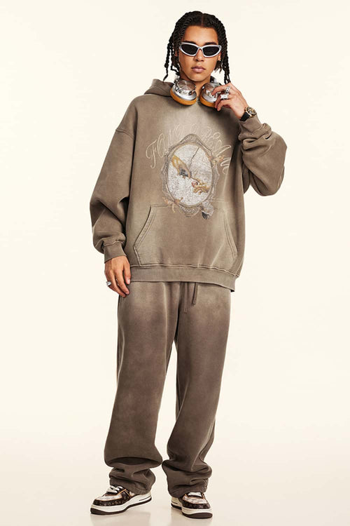 Vintage Washed Heavyweight Graphic Hoodie - Dark Brown