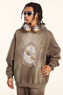 Vintage Washed Heavyweight Graphic Hoodie - Dark Brown