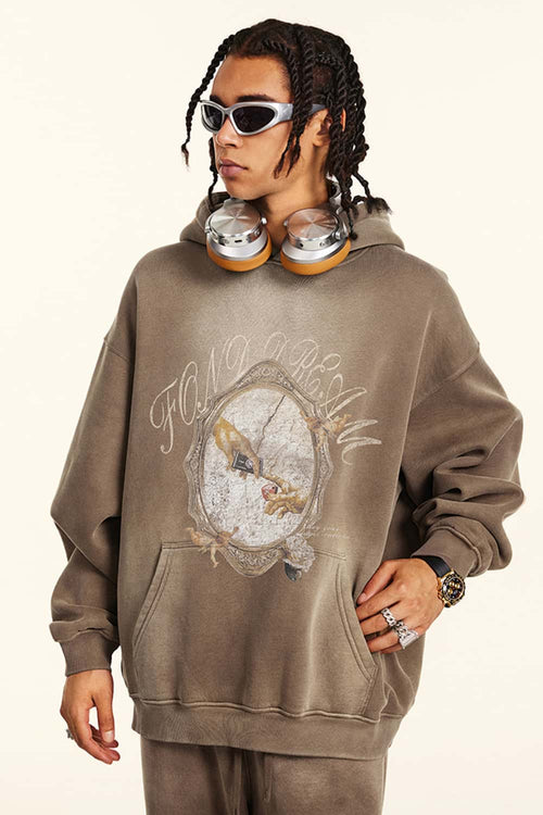 Vintage Washed Heavyweight Graphic Hoodie - Dark Brown