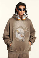 Vintage Washed Heavyweight Graphic Hoodie - Dark Brown