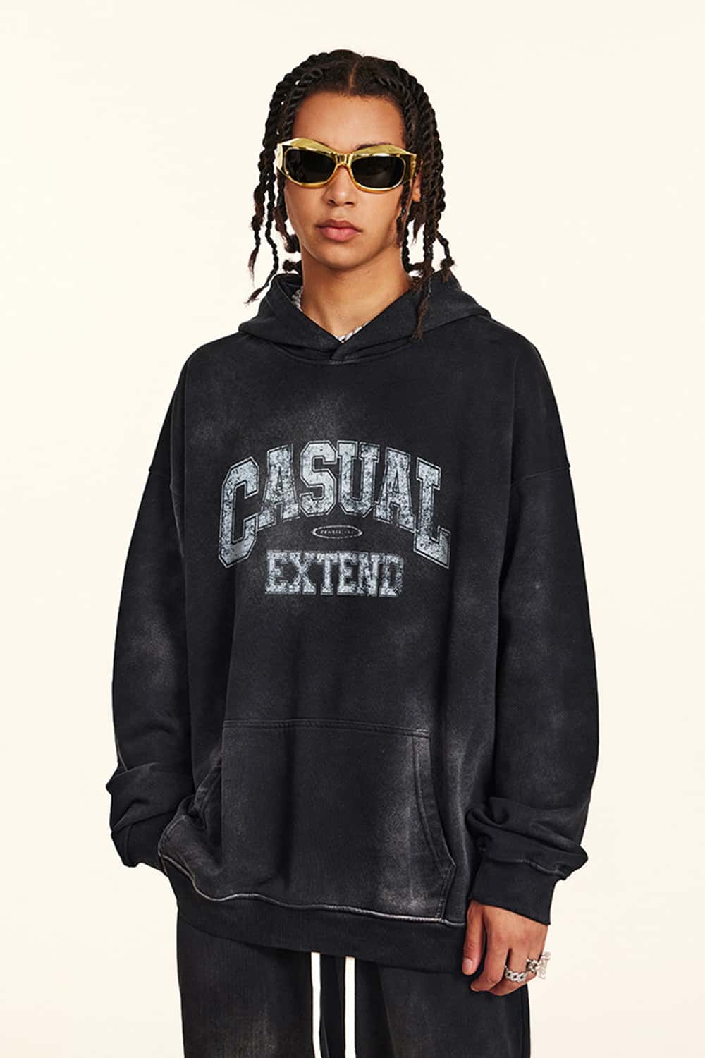 Vintage Washed Distressed Long Sleeve Hoodie