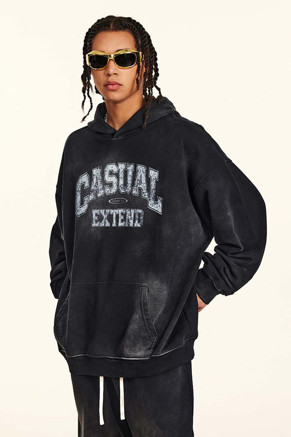 Vintage Washed Distressed Long Sleeve Hoodie