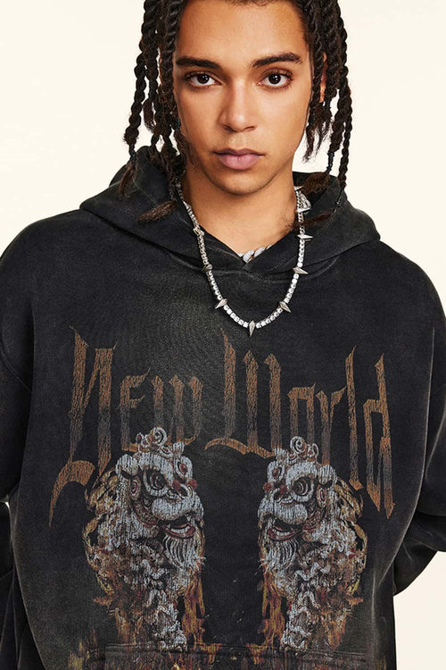 Heavyweight Vintage Graphic Pullover Hoodie - Black