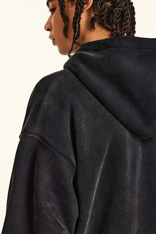 Heavyweight Vintage Graphic Pullover Hoodie - Black