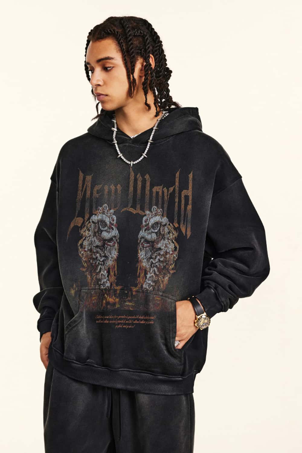 Heavyweight Vintage Lion Dance Graphic Hoodie