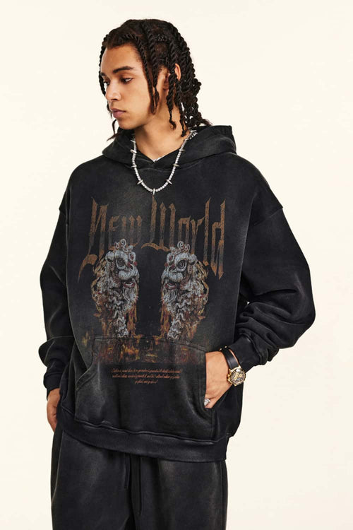 Heavyweight Vintage Graphic Pullover Hoodie - Black
