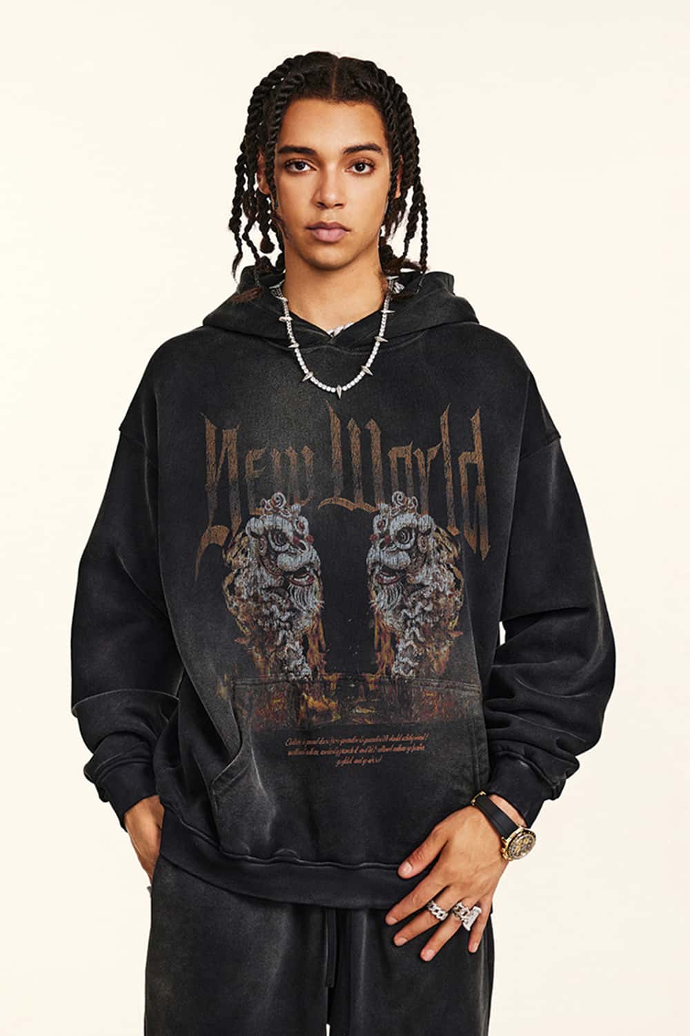 Heavyweight Vintage Lion Dance Graphic Hoodie
