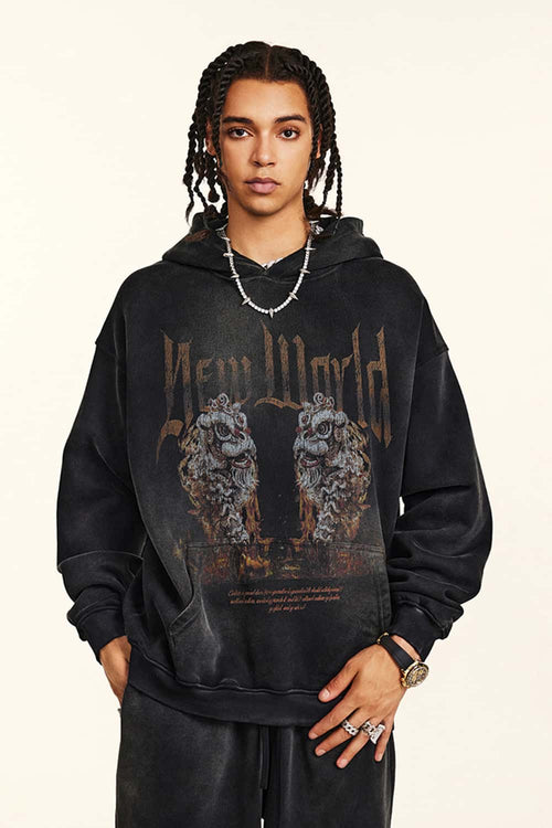 Heavyweight Vintage Graphic Pullover Hoodie - Black