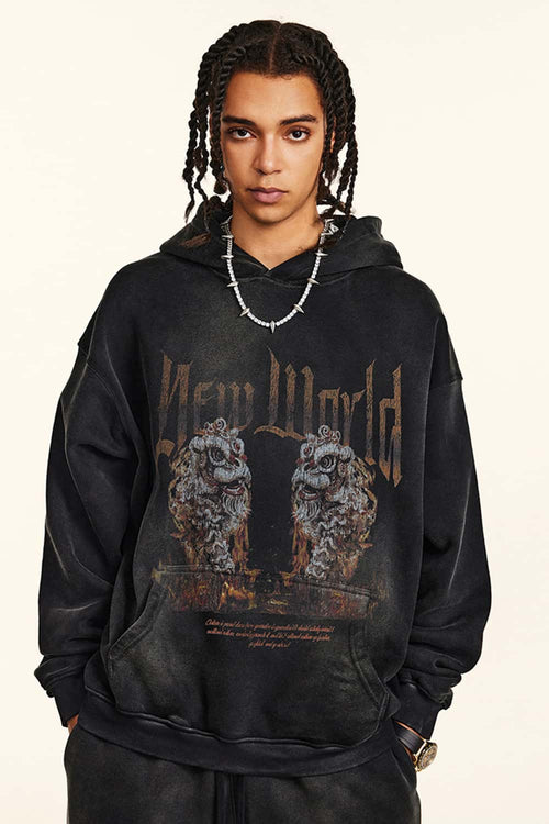 Heavyweight Vintage Graphic Pullover Hoodie - Black