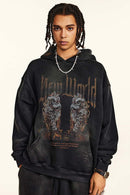 Heavyweight Vintage Graphic Pullover Hoodie - Black