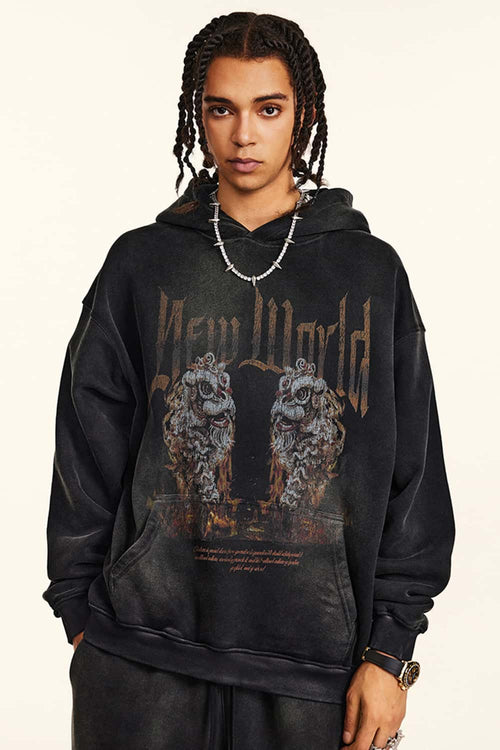 Heavyweight Vintage Graphic Pullover Hoodie - Black