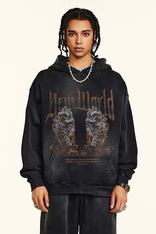 Heavyweight Vintage Graphic Pullover Hoodie - Black