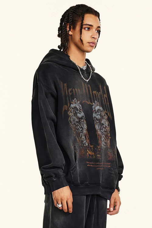 Heavyweight Vintage Graphic Pullover Hoodie - Black