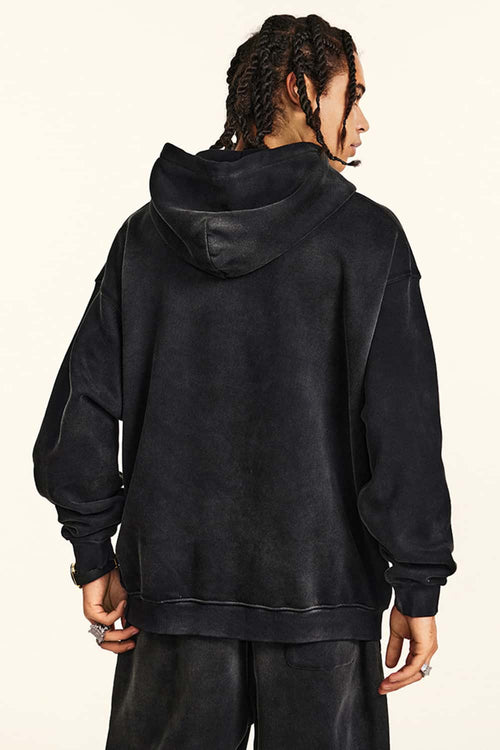 Heavyweight Vintage Graphic Pullover Hoodie - Black