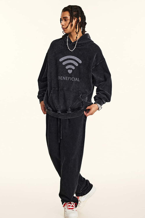 Distressed Washed Graphic Hoodie - Fried Snowflakes