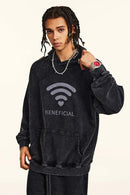 Distressed Washed Graphic Hoodie - Fried Snowflakes