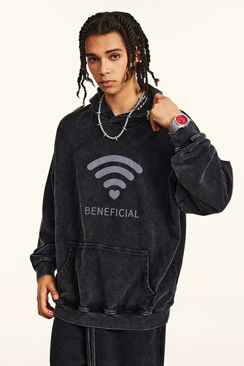 Distressed Washed Graphic Hoodie - Fried Snowflakes
