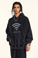 Distressed Washed Graphic Hoodie - Fried Snowflakes