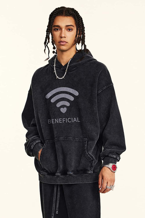 Distressed Washed Graphic Hoodie - Fried Snowflakes