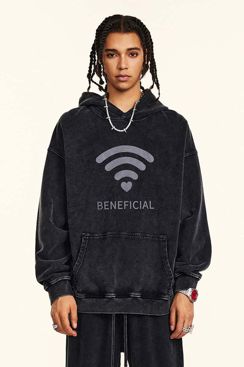 Distressed Washed Graphic Hoodie - Fried Snowflakes