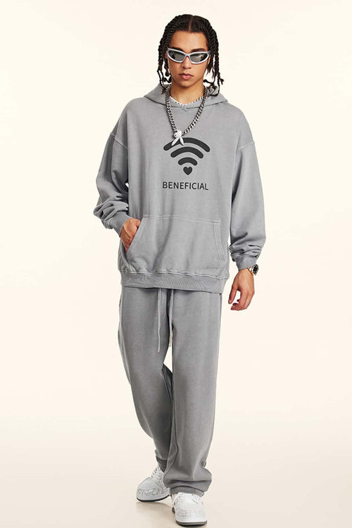 Distressed Washed Graphic Hoodie - Medium Gray