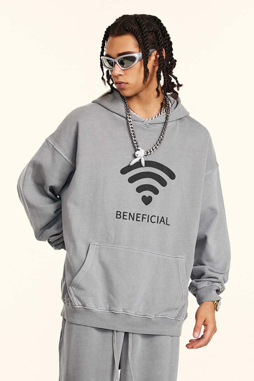 Distressed Washed Graphic Hoodie - Medium Gray