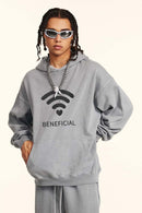 Distressed Washed Graphic Hoodie - Medium Gray