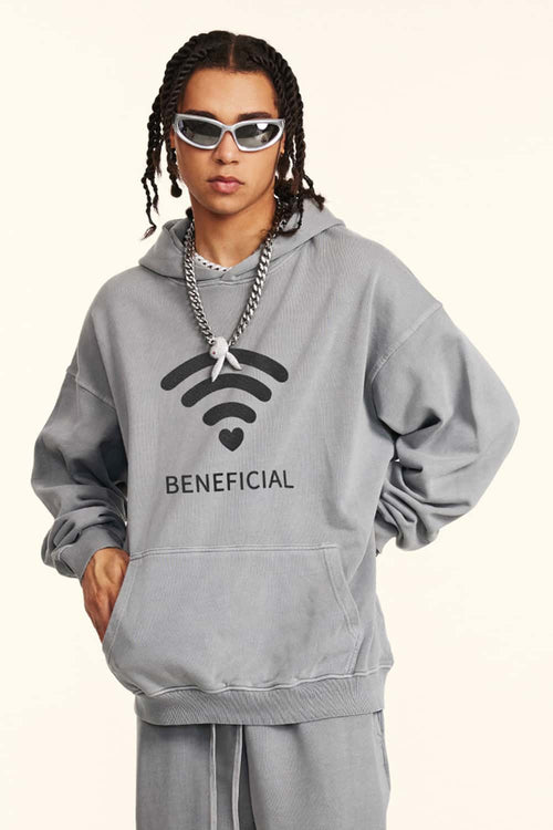 Distressed Washed Graphic Hoodie - Medium Gray