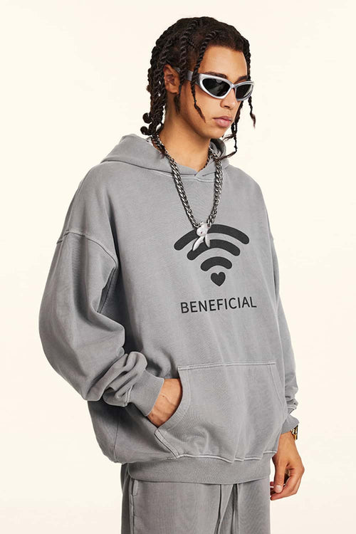 Distressed Washed Graphic Hoodie - Medium Gray