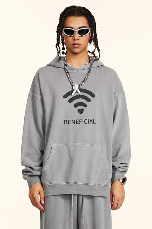 Distressed Washed Graphic Hoodie - Medium Gray