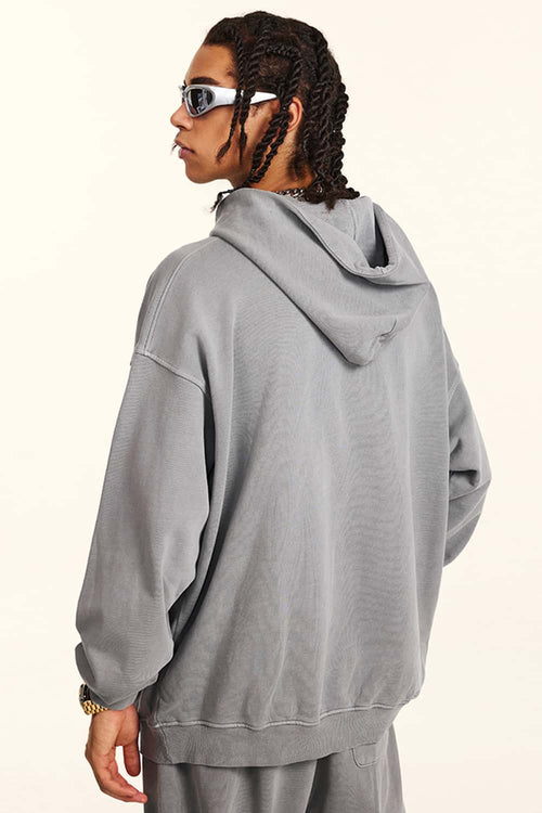 Distressed Washed Graphic Hoodie - Medium Gray
